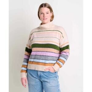 Toad & Co Toddy T-Neck Striped Wool Alpaca Sweater Oatmeal Beige Size XL
